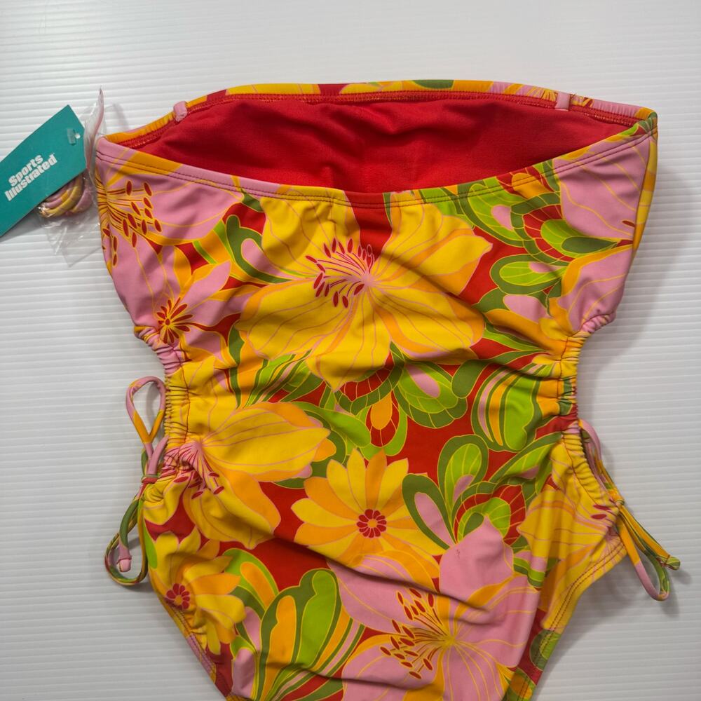 Retro Strapless Floral One Piece Swimsuit Women’s Large NWT 70s Bandeau Dopamine - Picture 8 of 16